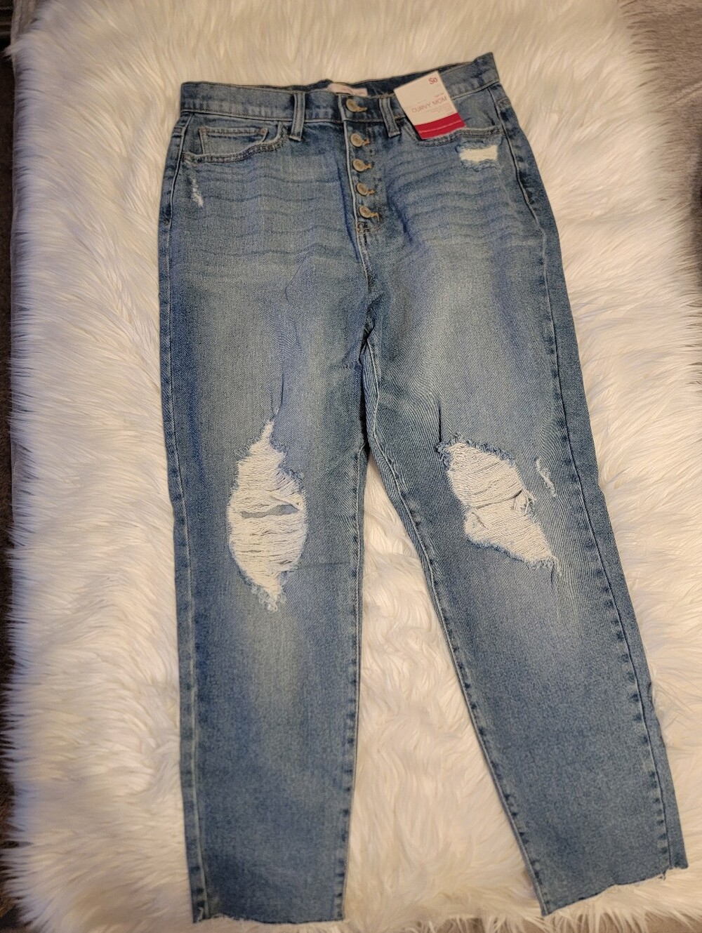 SO Light Blue Distressed High-Rise Button-Fly Jeans
